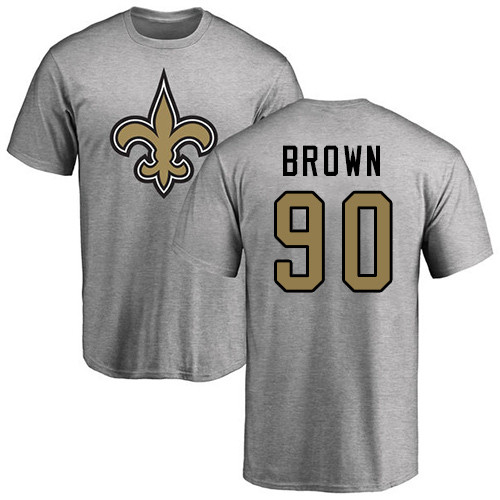 Men New Orleans Saints Ash Malcom Brown Name and Number Logo NFL Football #90 T Shirt